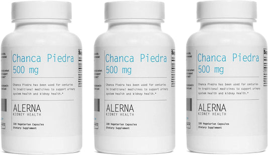 Alerna Chanca Piedra 500mg Capsules - Kidney Stone Dissolver & Gallbladder Support - 100 Vegetarian Capsules x3 Pack