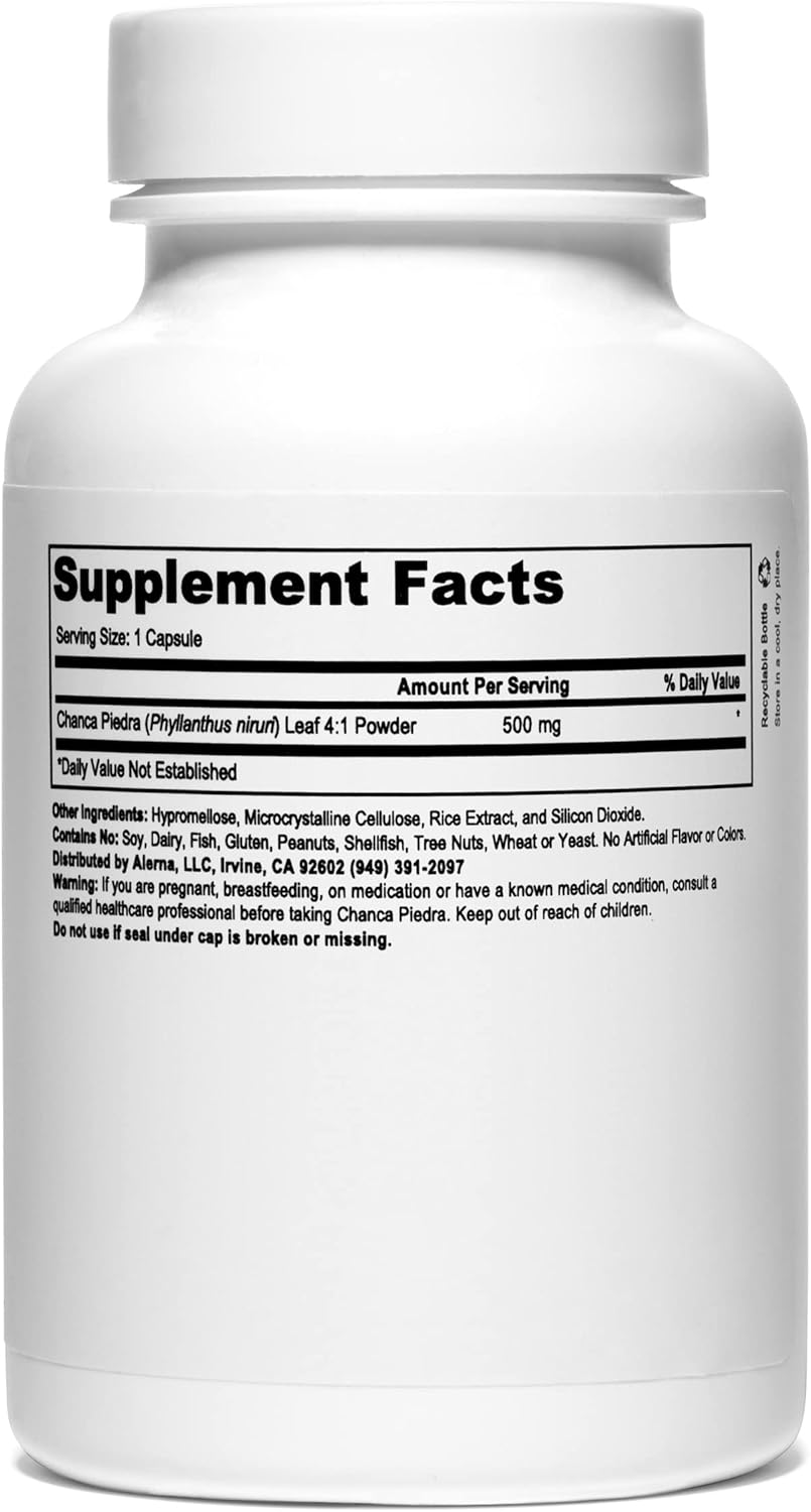 Alerna Chanca Piedra 500mg Capsules - Kidney Stone Dissolver & Gallbladder Support - 100 Vegetarian Capsules x3 Pack