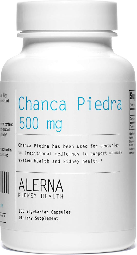 Alerna Kidney Health Chanca Piedra 500 mg - Natural Kidney Stone Crusher and Gallbladder Support - 100 Vegetarian Capsules
