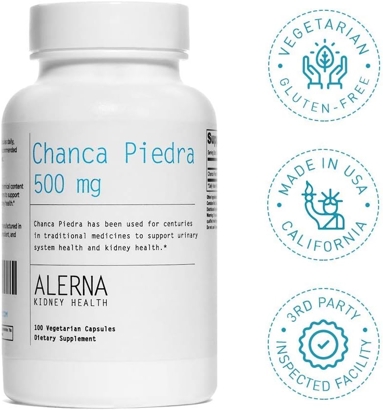 Alerna Kidney Health Chanca Piedra 500 mg - Natural Kidney Stone Crusher and Gallbladder Support - 100 Vegetarian Capsules