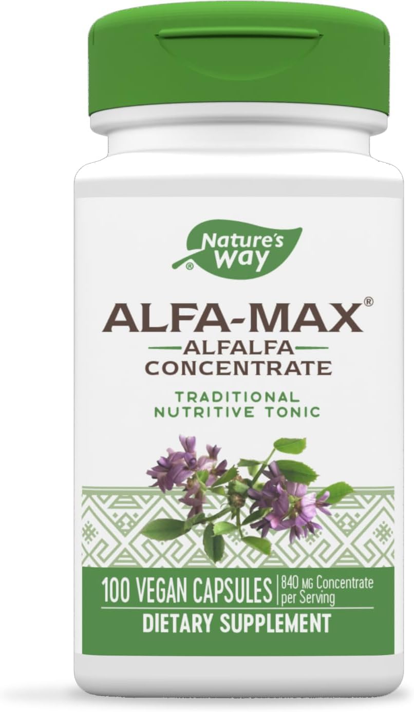 Alfa-Max Alfalfa Supplement - Gluten Free & Vegan Capsules - Alfalfa Leaf, Stem, Flower - Nature's Way