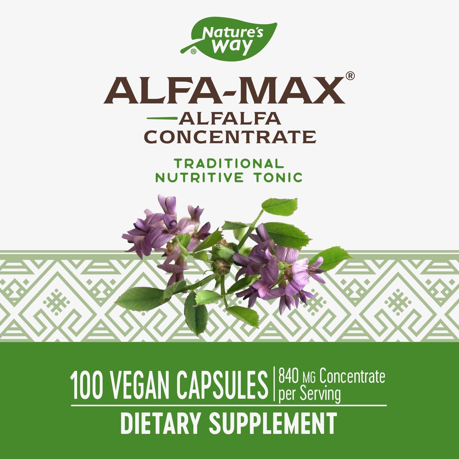 Alfa-Max Alfalfa Supplement - Gluten Free & Vegan Capsules - Alfalfa Leaf, Stem, Flower - Nature's Way