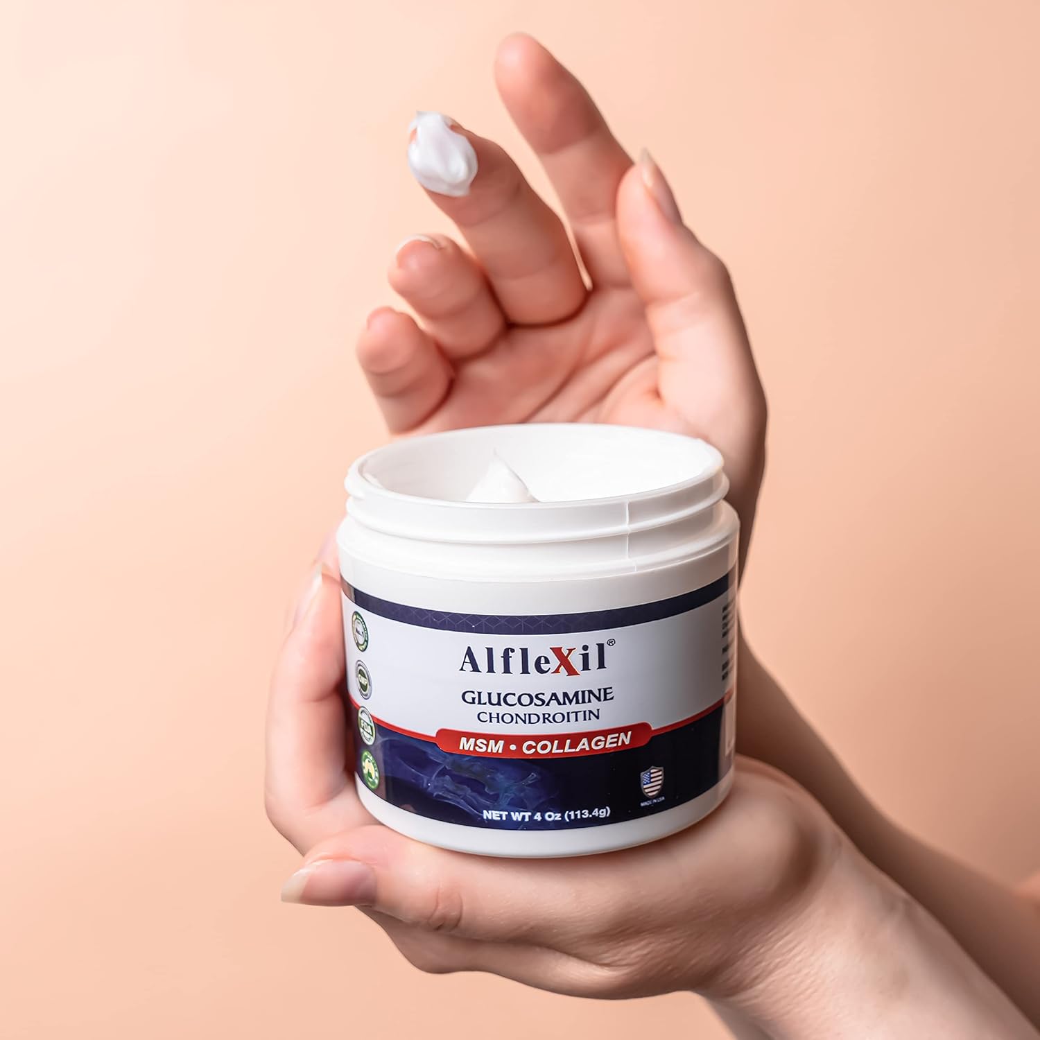 ALFA VITAMINS ALFLEXIL Glucosamine & Chondroitin Cream with MSM & Collagen - 4 Oz Jar (2 PACK) for Joint, Bone & Muscle Pain Relief