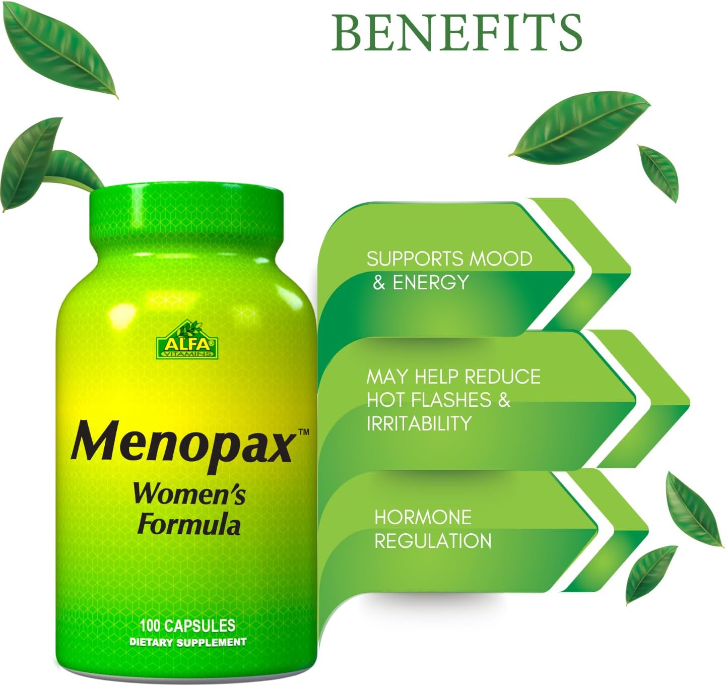 ALFA VITAMINS® Menopause Support Supplement for Women - Natural Formula with Energy and Mood Benefits - 100 Capsules