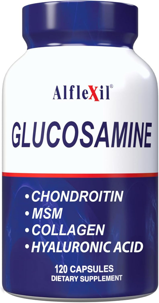 Alflexil Premium Glucosamine & Chondroitin Supplement for Joint, Bone & Knee Support - MSM & Collagen - Organic Ingredients - 120 Capsules