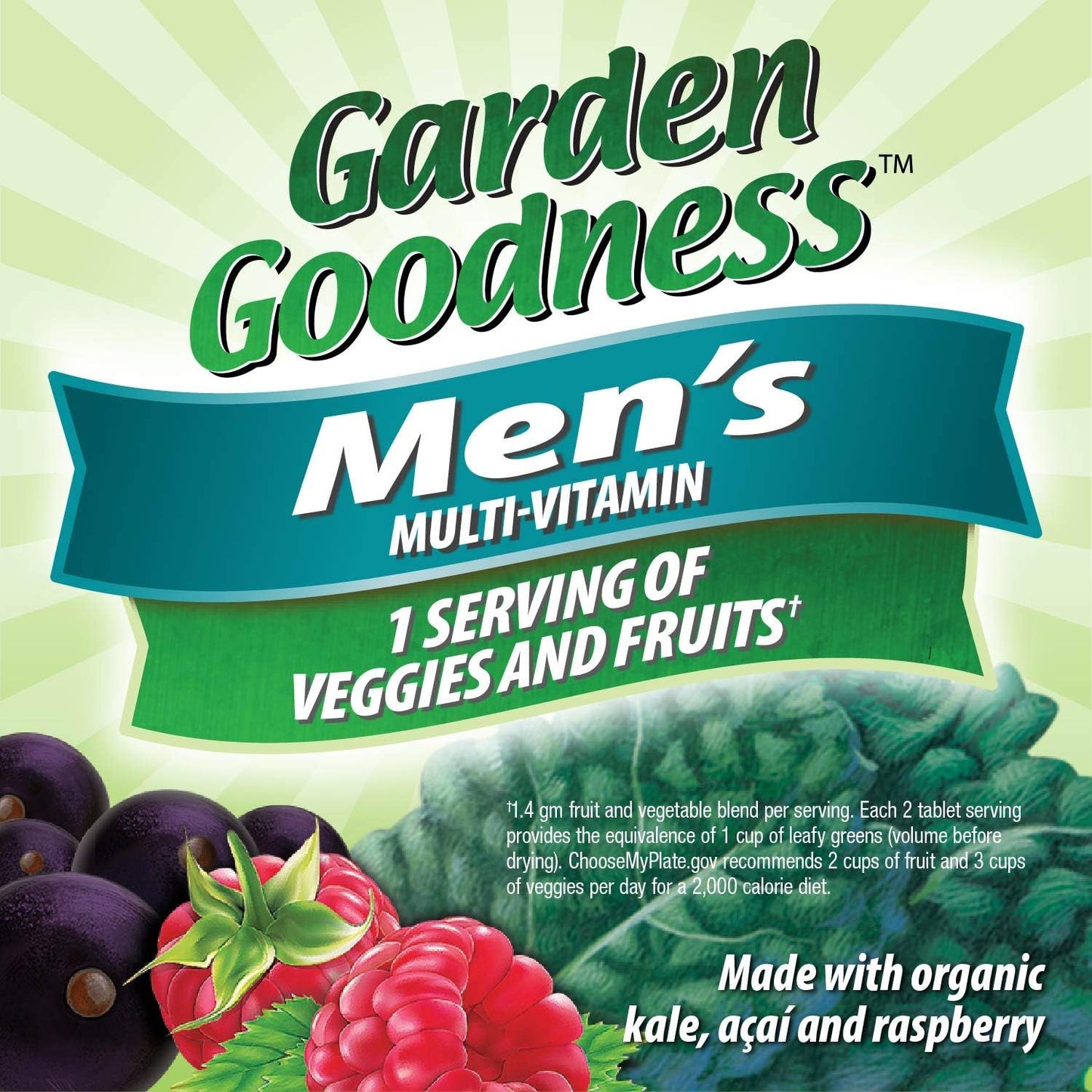 Alive! Garden Goodness Men's Multivitamin with High Potency B-Vitamins, 60 Tablets - Includes One Serving of Veggies and Fruits