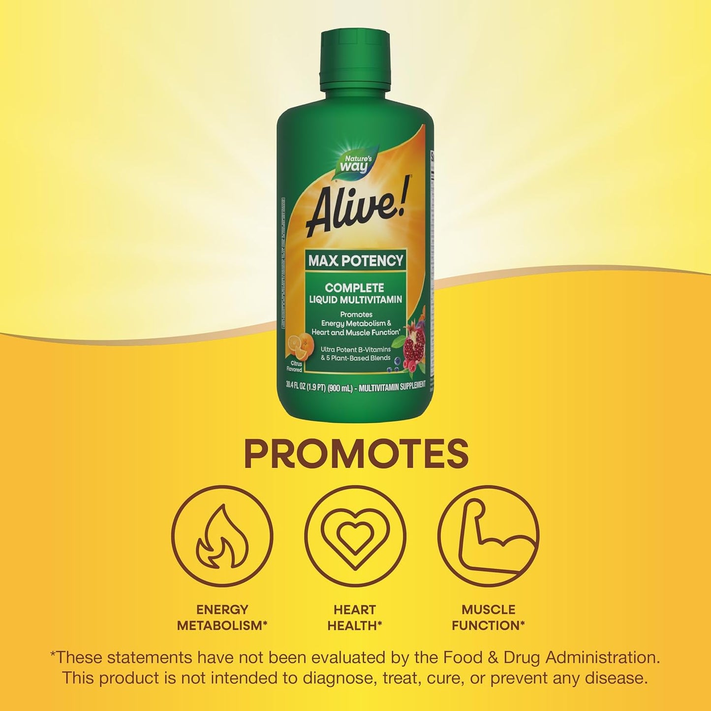Alive! Max Potency Liquid Multivitamin for Women and Men - Citrus Flavored - Antioxidants, Vitamins C & E - 30.4 Fl Oz