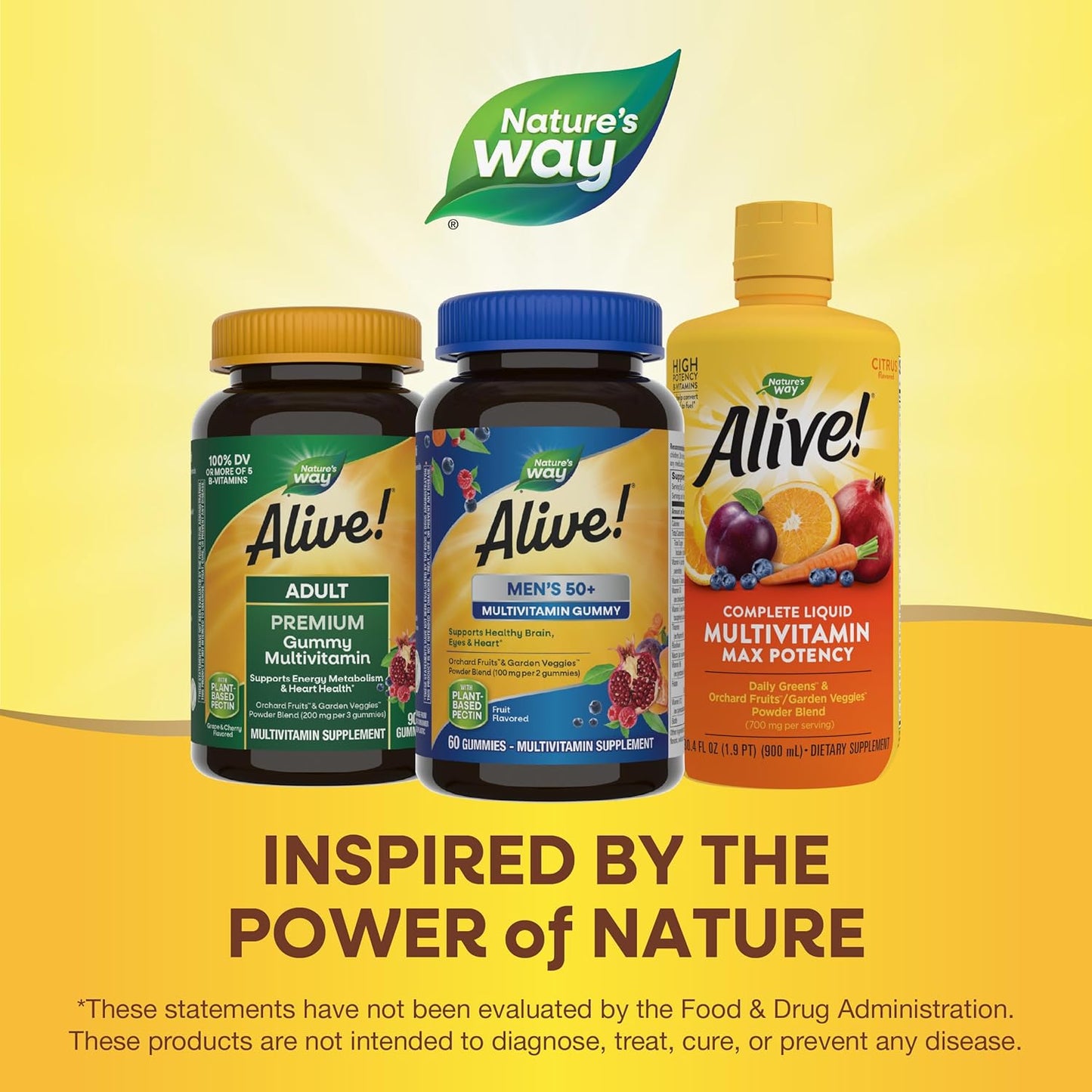 Alive! Men’s 50+ Gummy Multivitamins - Supports Brain, Eyes, Heart - B-Vitamins - Gluten-Free - Vegetarian - Fruit Flavored - 60 Gummies