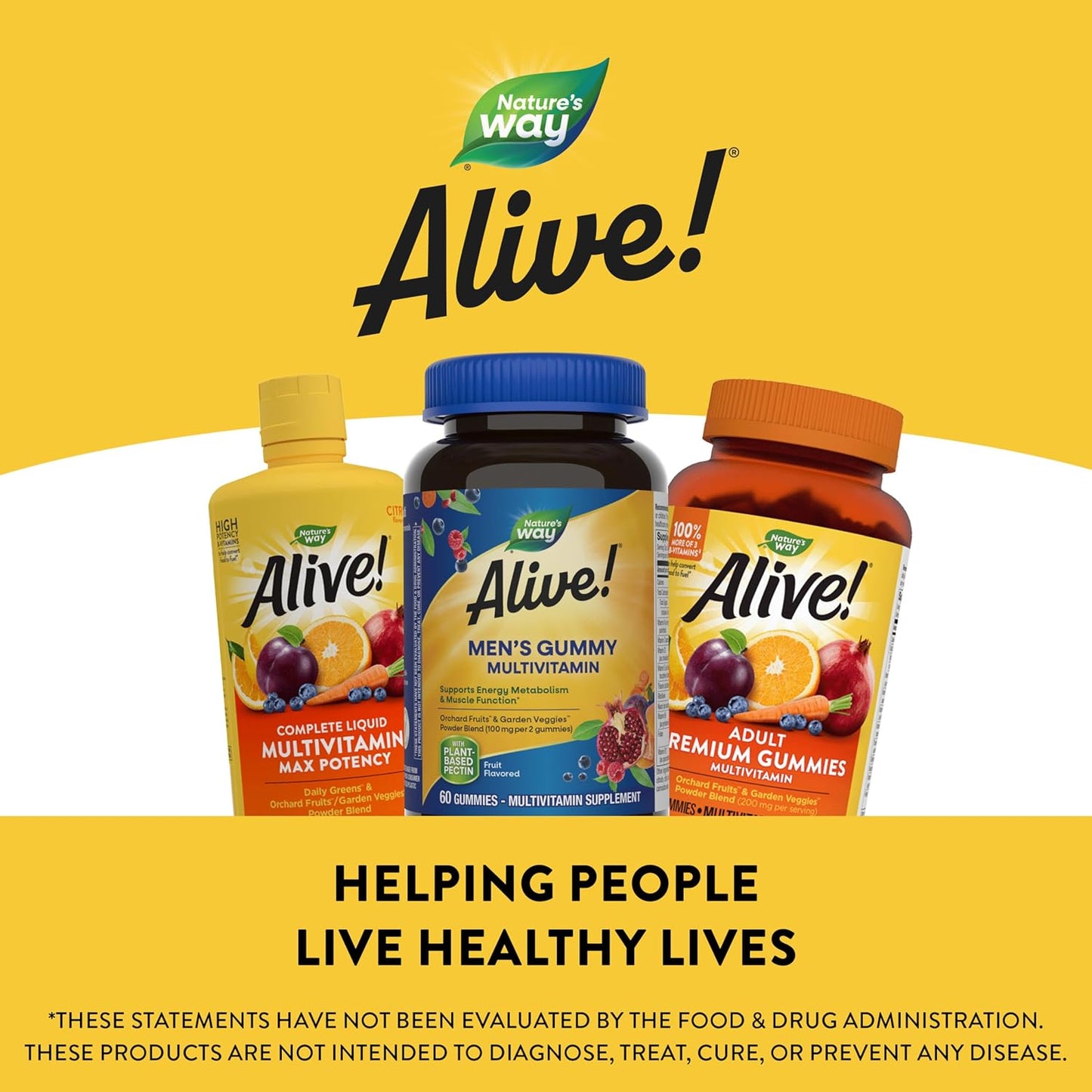 Alive! Men's Daily Gummy Multivitamin - Energy & Muscle Support - B-Vitamins, Superfood Antioxidants - 60 Gummies