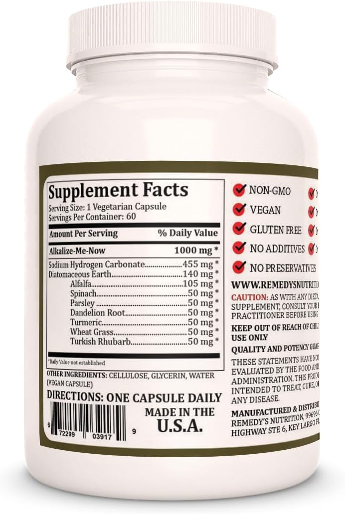 Alkalize Me Now Herbal Dietary Supplements | 1,000 mg, 60 Vegan Capsules | Two Month Supply | Non-GMO, Gluten Free