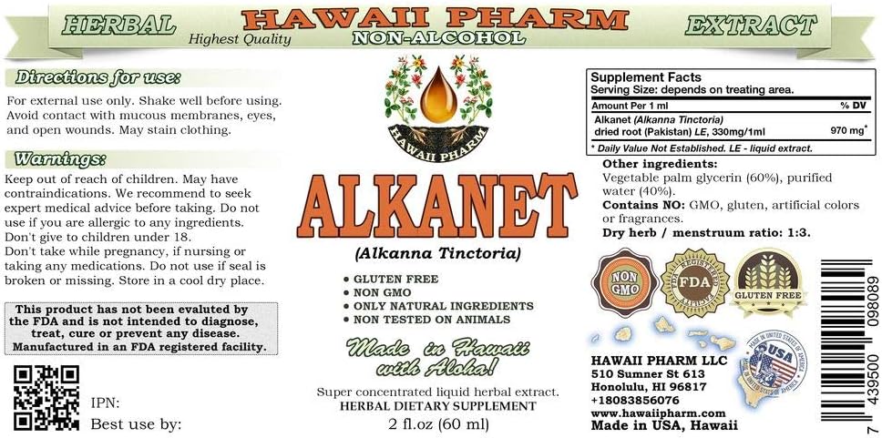 Alkanet Alcohol-Free Liquid Extract - Natural Herbal Supplement 2oz - Hawaii Pharm