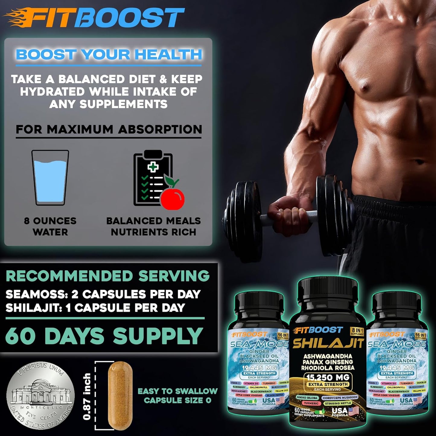 All-in-1 Men's Vitality Bundle: Sea Moss, Shilajit, Black Seed Oil, Ashwagandha, Burdock Root - 60 Day Supply for Strength