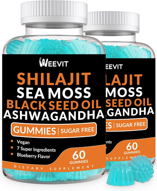All-in-1 Shilajit Sea Moss Ashwagandha Gummies with Black Seed Oil - Immune and Energy Support for Men & Women