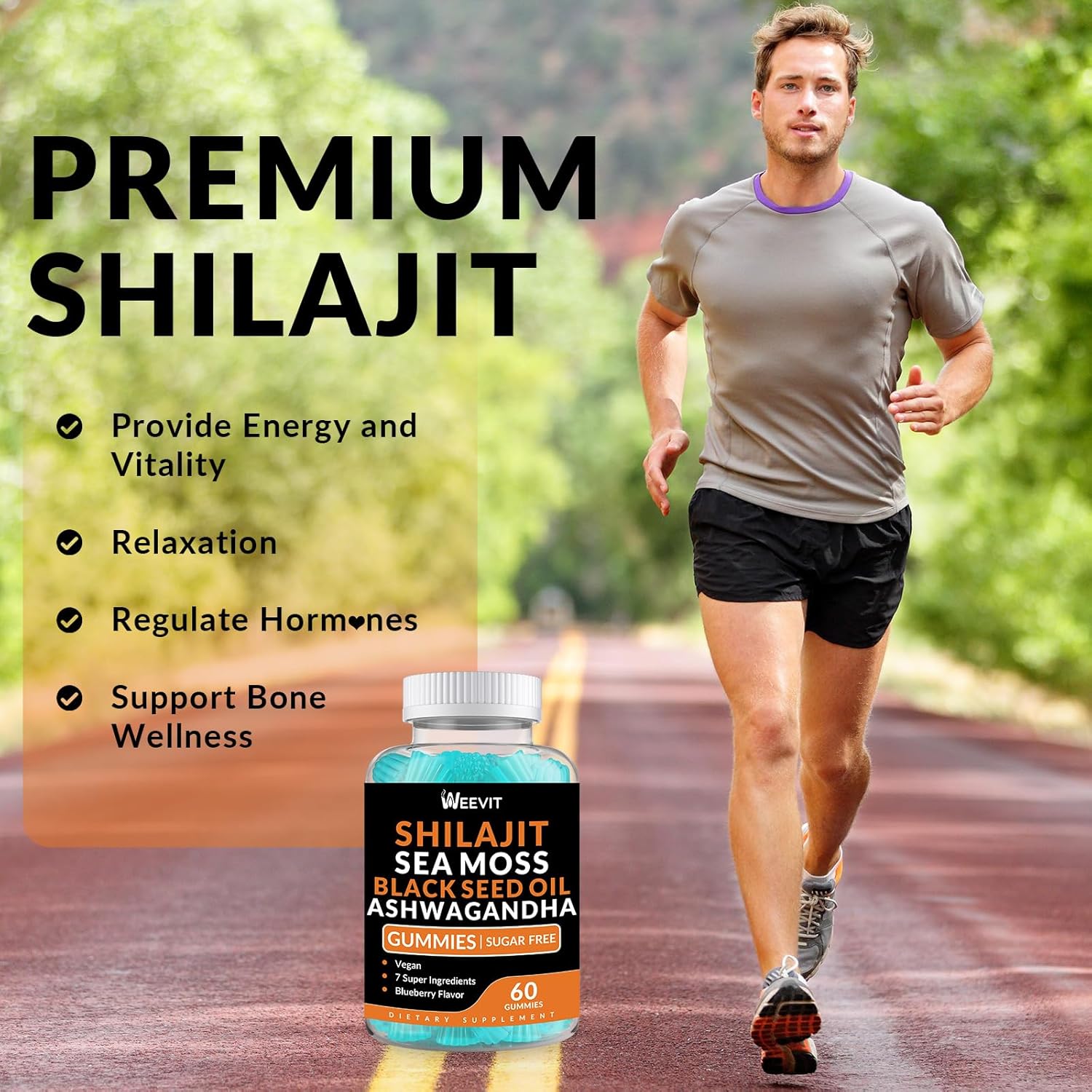 All-in-1 Shilajit Sea Moss Ashwagandha Gummies with Black Seed Oil - Immune and Energy Support for Men & Women