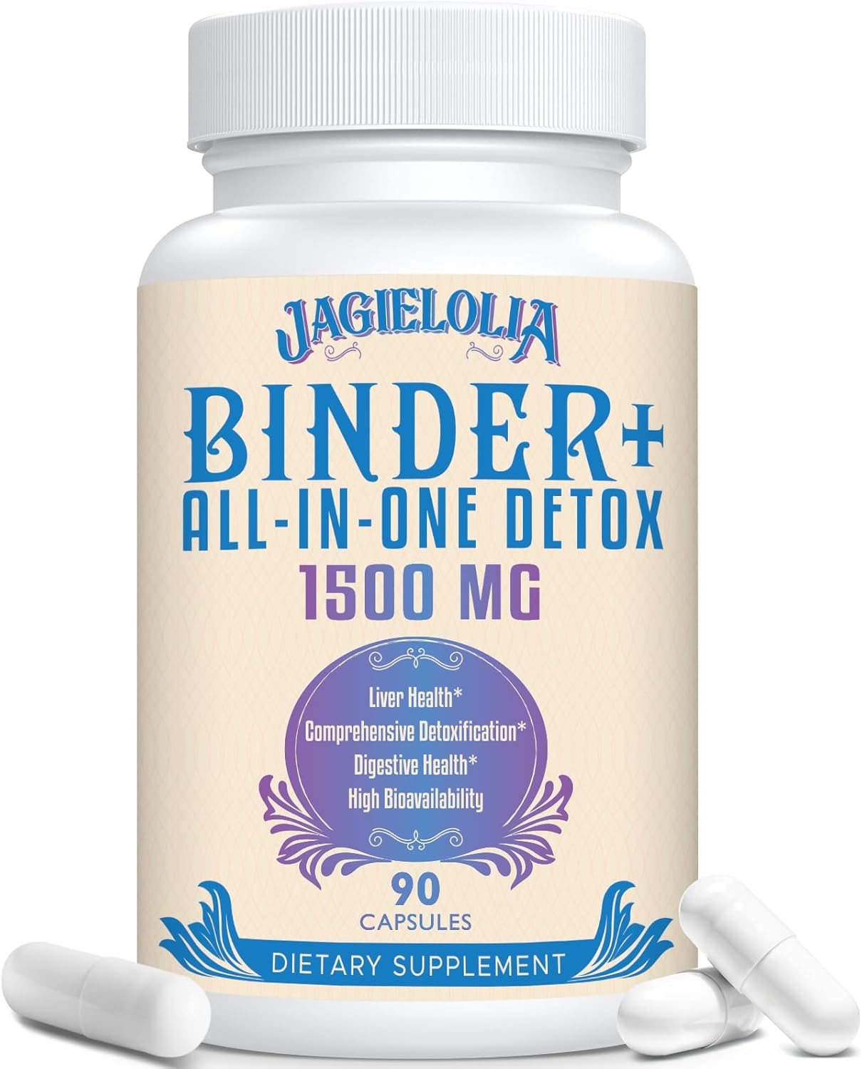 All-in-One Detox Binder Supplement 1500 MG - High Bioavailability for Liver Gut Detox Cleanse - Activated Charcoal, Zeolite & Bentonite Clay - 90 Vegan Capsules