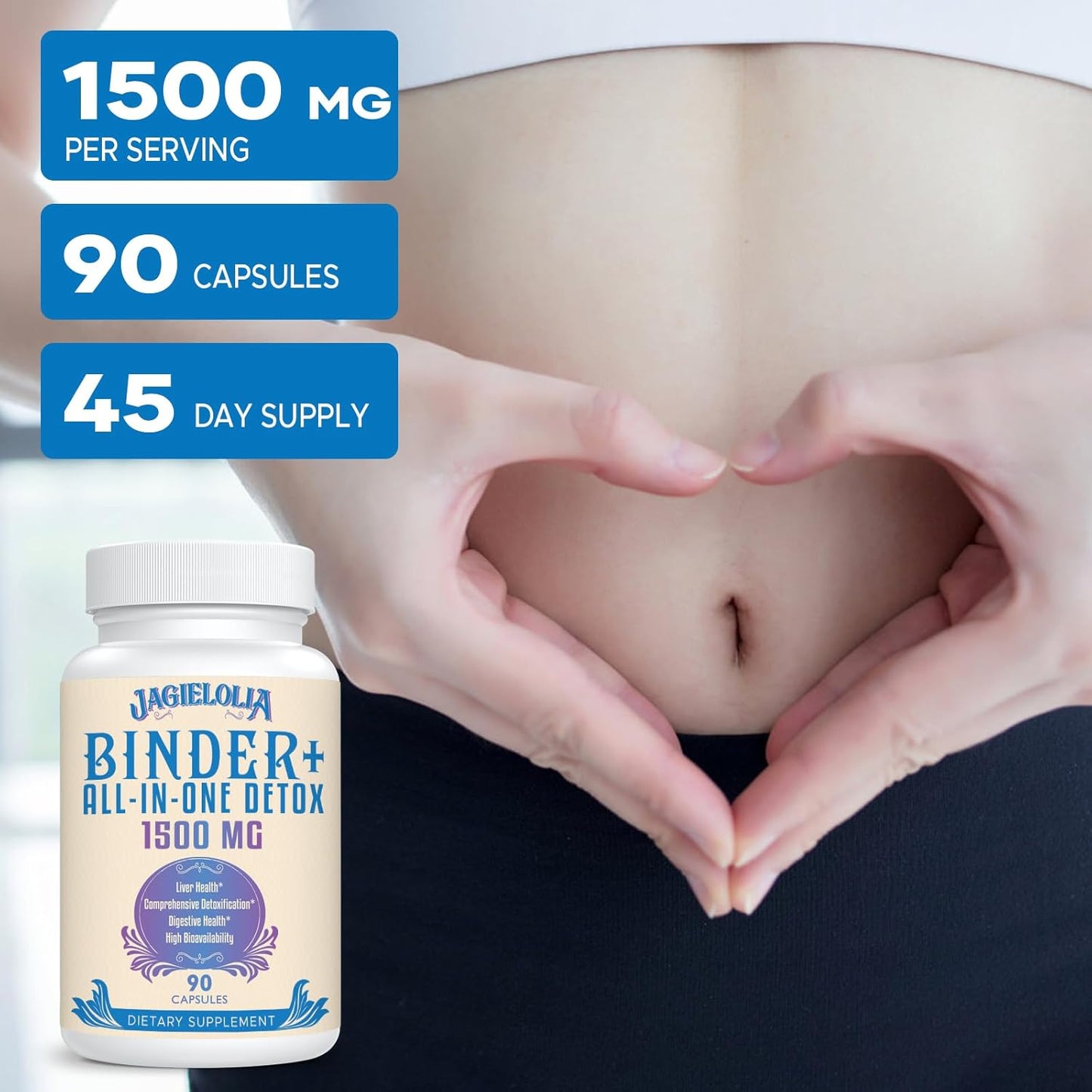 All-in-One Detox Binder Supplement 1500 MG - High Bioavailability for Liver Gut Detox Cleanse - Activated Charcoal, Zeolite & Bentonite Clay - 90 Vegan Capsules