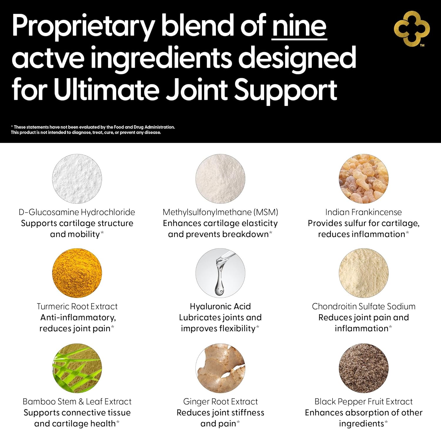 All-in-One Joint Support Supplement with Glucosamine, Chondroitin, MSM, Turmeric, Hyaluronic Acid - 90 Capsules for Joint Health and Flexibility - Made in USA