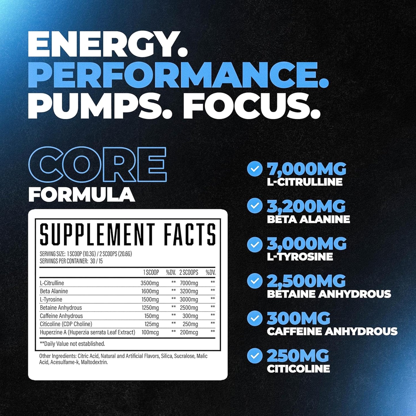 All-in-One Pre-Workout Supplement for Energy, Focus & Pumps - 30 Servings Blue Raspberry Flavor, L-Citrulline, Beta-Alanine, L-Tyrosine & More - Men & Women's Wrecked Core Formula