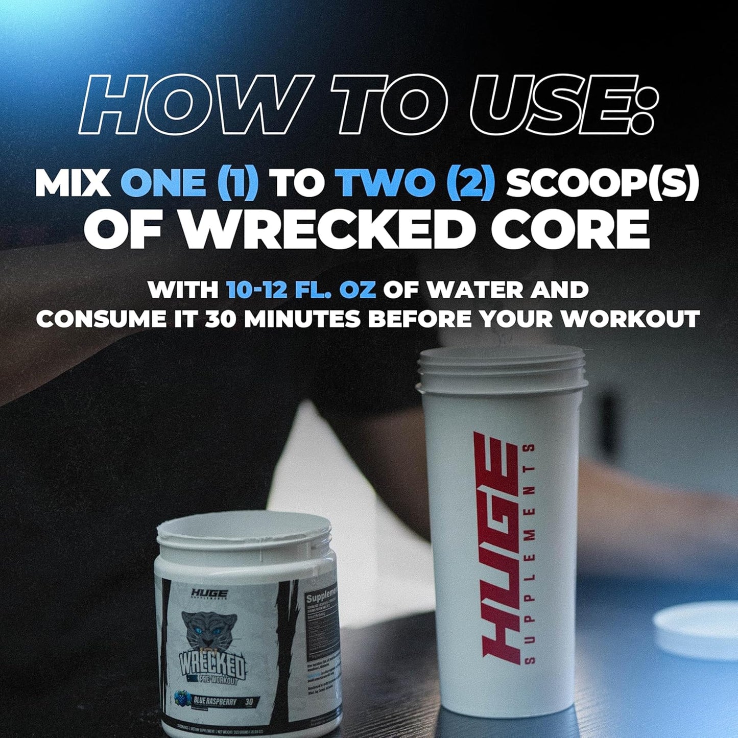 All-in-One Pre-Workout Supplement for Energy, Focus & Pumps - 30 Servings Blue Raspberry Flavor, L-Citrulline, Beta-Alanine, L-Tyrosine & More - Men & Women's Wrecked Core Formula