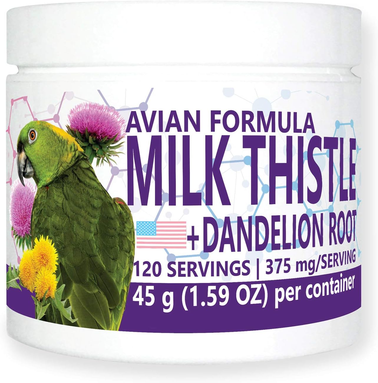 All-Natural Avian Liver Support Supplement for Parrots - Milk Thistle & Dandelion Root Formula (120 Servings)