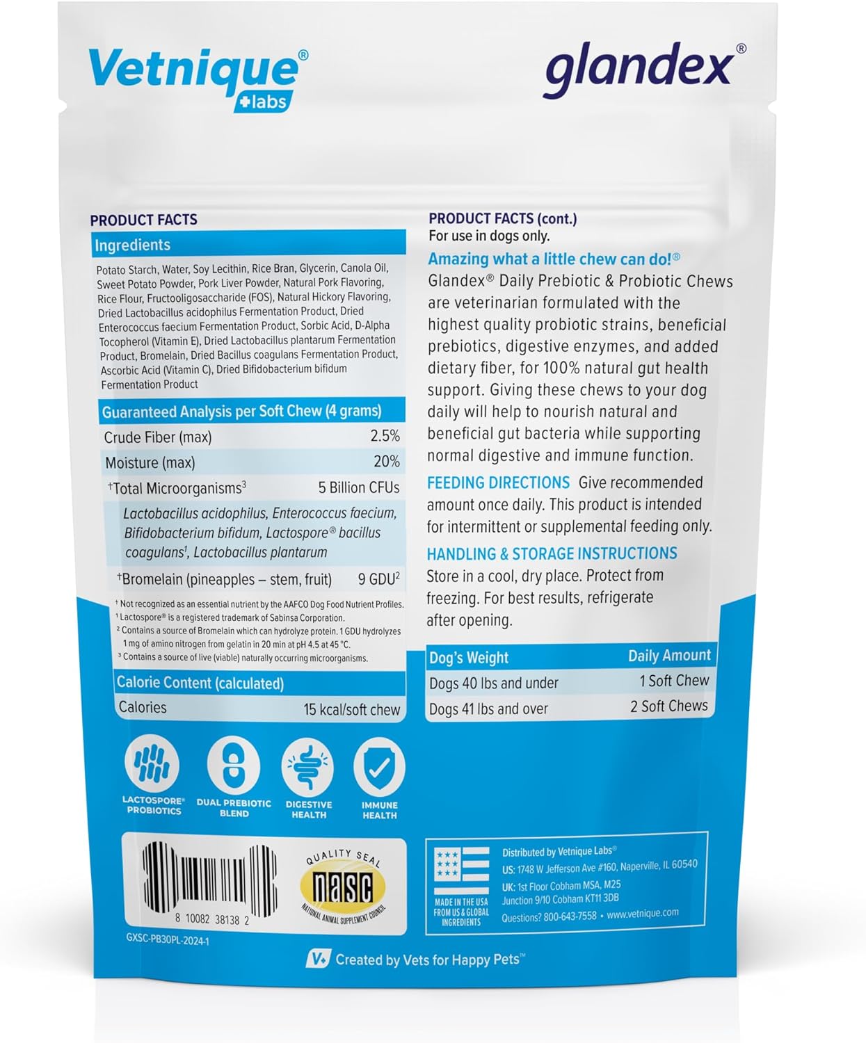 All-Natural Bacon Flavored Dog Probiotic Chews with Enzymes and Prebiotics for Gut Health & Immune Support - 30 Soft Chews