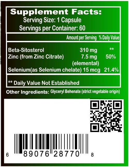 All Natural Beta-Sitosterol Formula - Non-GMO, Soy-Free, Gluten Free, No Fillers or Binders