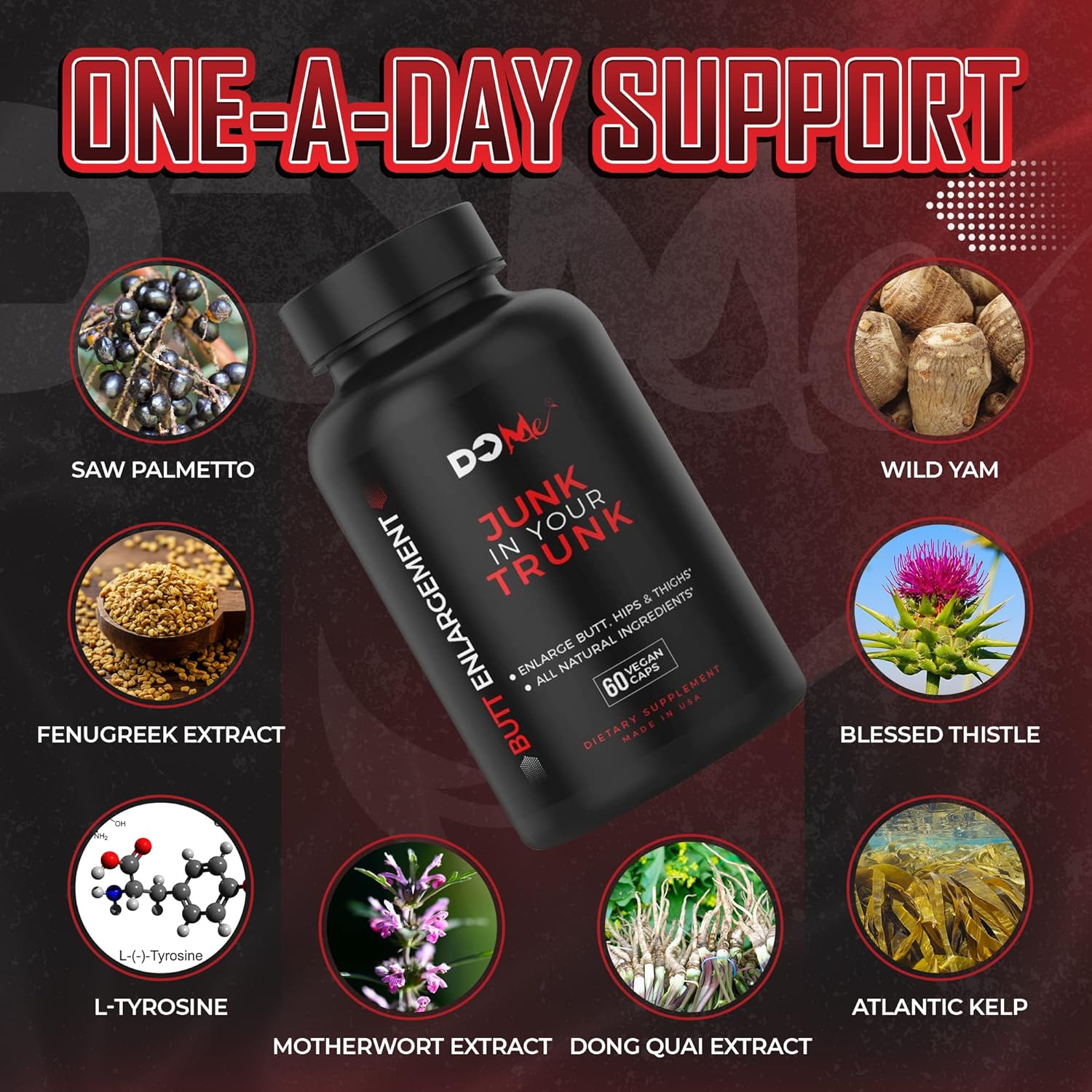 All-Natural Butt Enhancement Pills for Bigger, Firmer Booty - Glute Boost Growth - Tighten, Lift, Say Bye to Cellulite - 60 ct