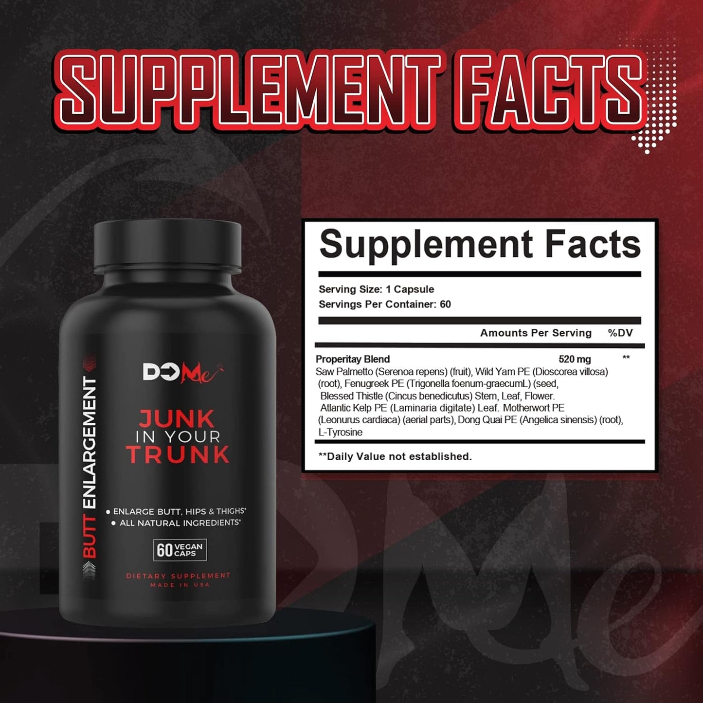 All-Natural Butt Enhancement Pills for Bigger, Firmer Booty - Glute Boost Growth - Tighten, Lift, Say Bye to Cellulite - 60 ct