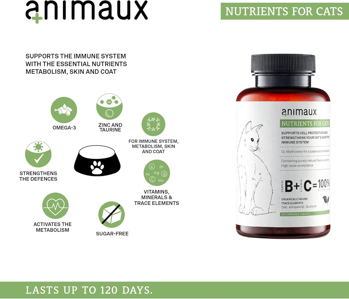 All-Natural Cat Vitamins for Strengthening Immune System & Healthy Skin - 120 Chewable Tablets