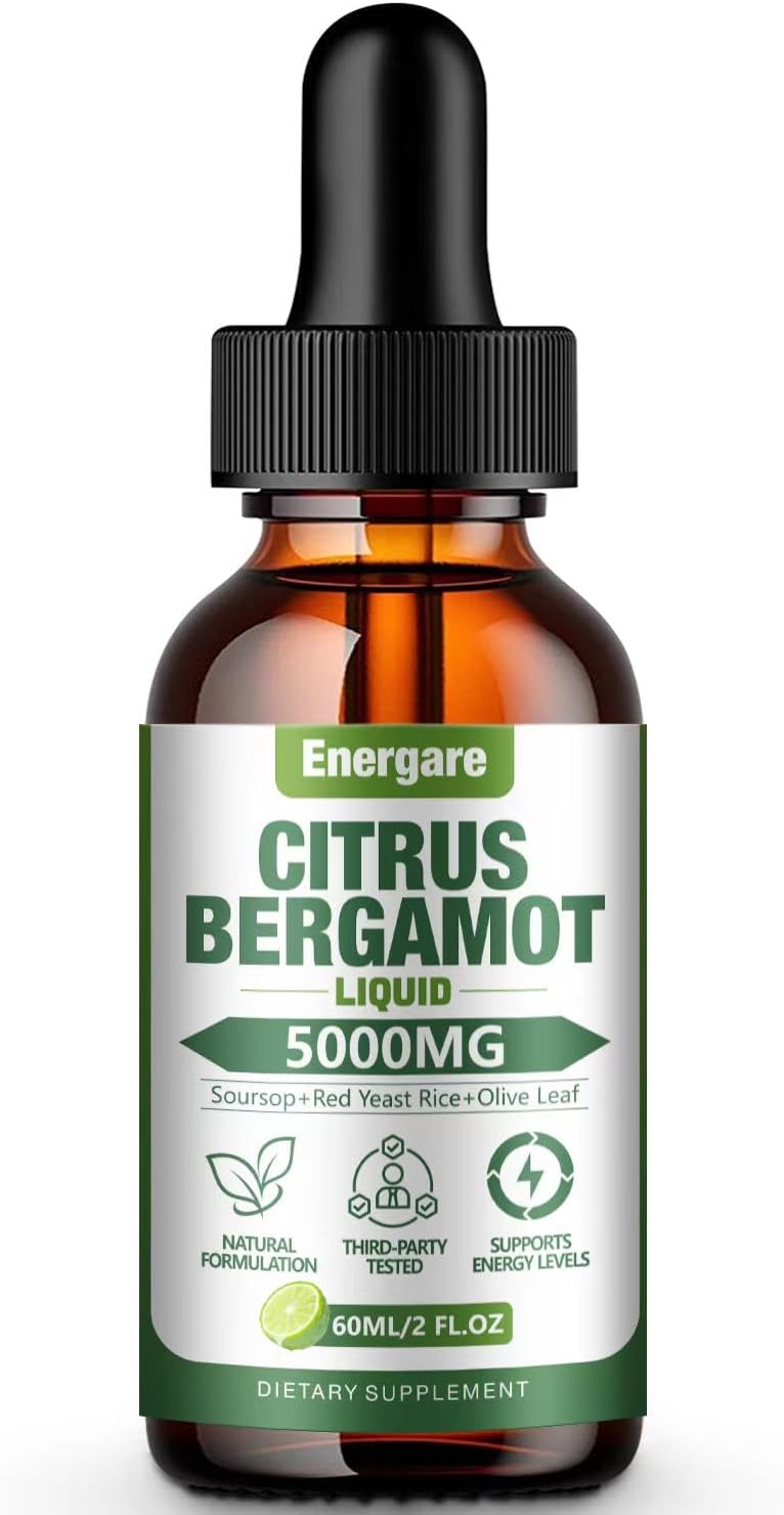 All-Natural Citrus Bergamot Liquid Drops Supplement - 5000MG - Heart Health, Immune Support, Antioxidant - Soursop, Red Yeast Rice, Olive Leaf - 2 Fl Oz