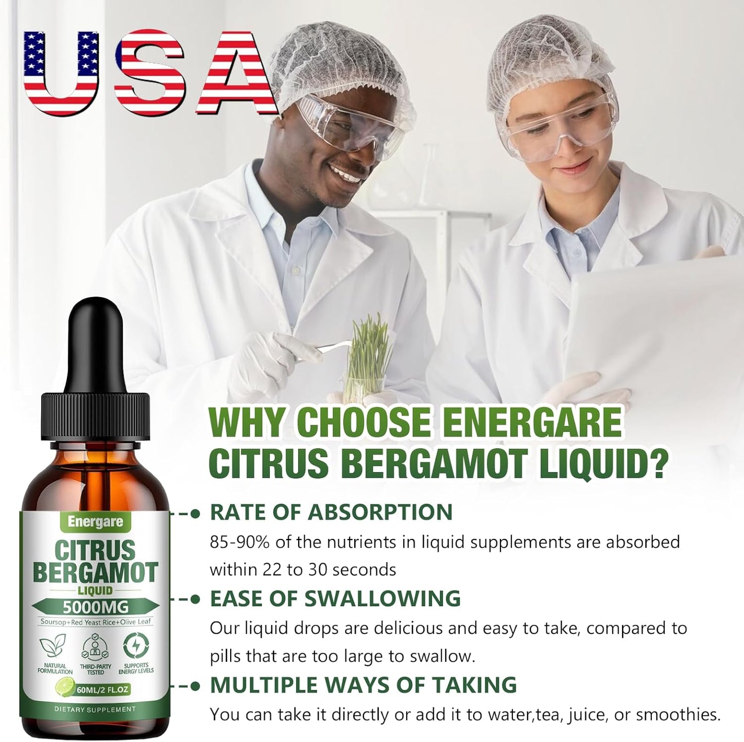 All-Natural Citrus Bergamot Liquid Drops Supplement - 5000MG - Heart Health, Immune Support, Antioxidant - Soursop, Red Yeast Rice, Olive Leaf - 2 Fl Oz