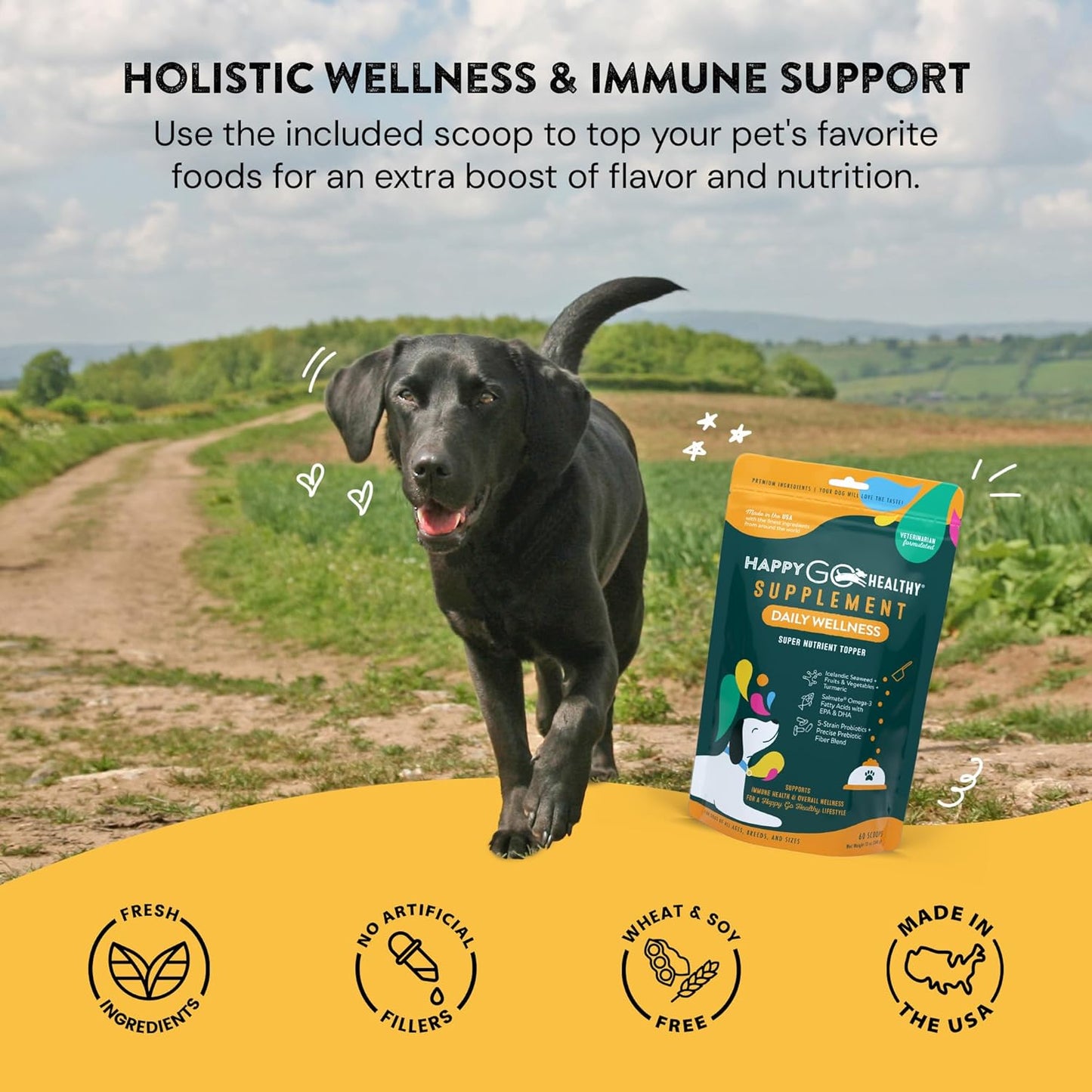 All-Natural Dog Wellness Supplements for Daily Health with Probiotics, Prebiotics, Fish Oil, and Seaweed | Promote Happy & Healthy Canines | 60 Count