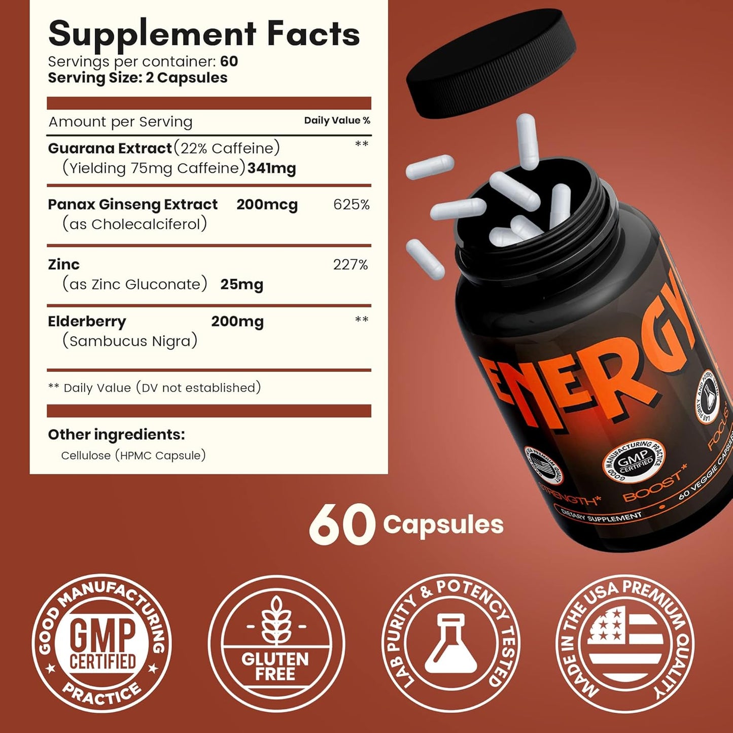 All-Natural Elderberry Energy Pills - Healthy Alternative to Energy Drink, Gel, Gummies - Zealthy Life