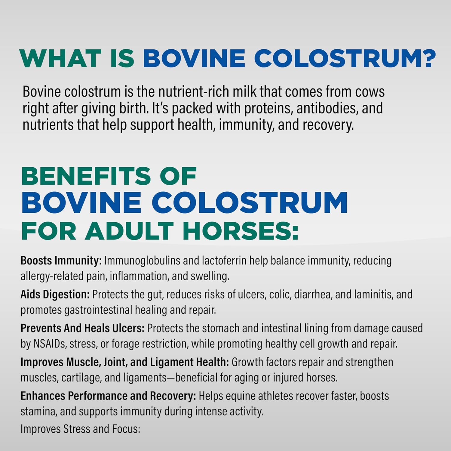 All-Natural Equine Digestive Supplement with Bovine Colostrum - Prevents Ulcers and Promotes Digestive Health - Calming Formula - Made in USA
