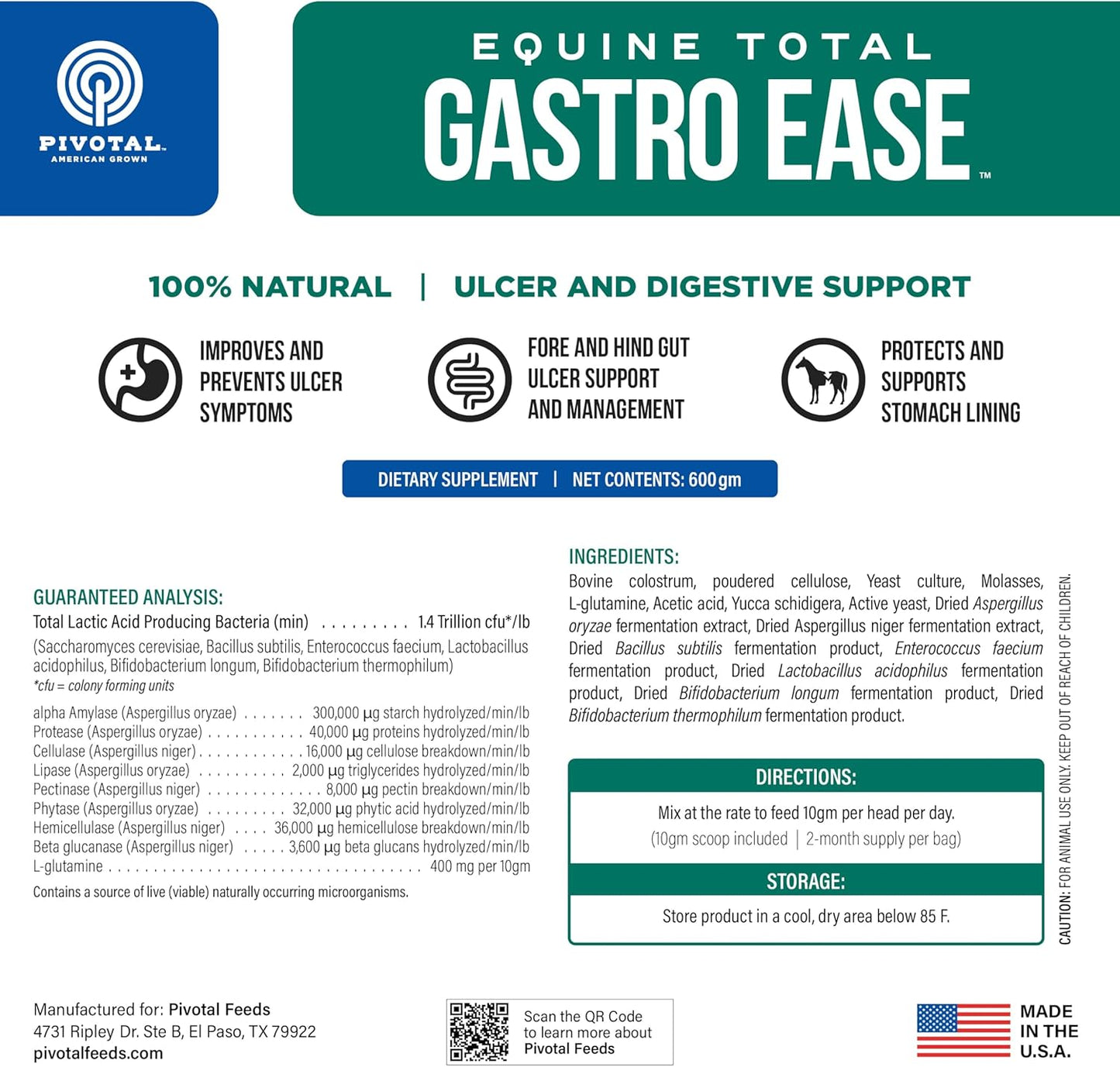 All-Natural Equine Digestive Supplement with Bovine Colostrum - Prevents Ulcers and Promotes Digestive Health - Calming Formula - Made in USA