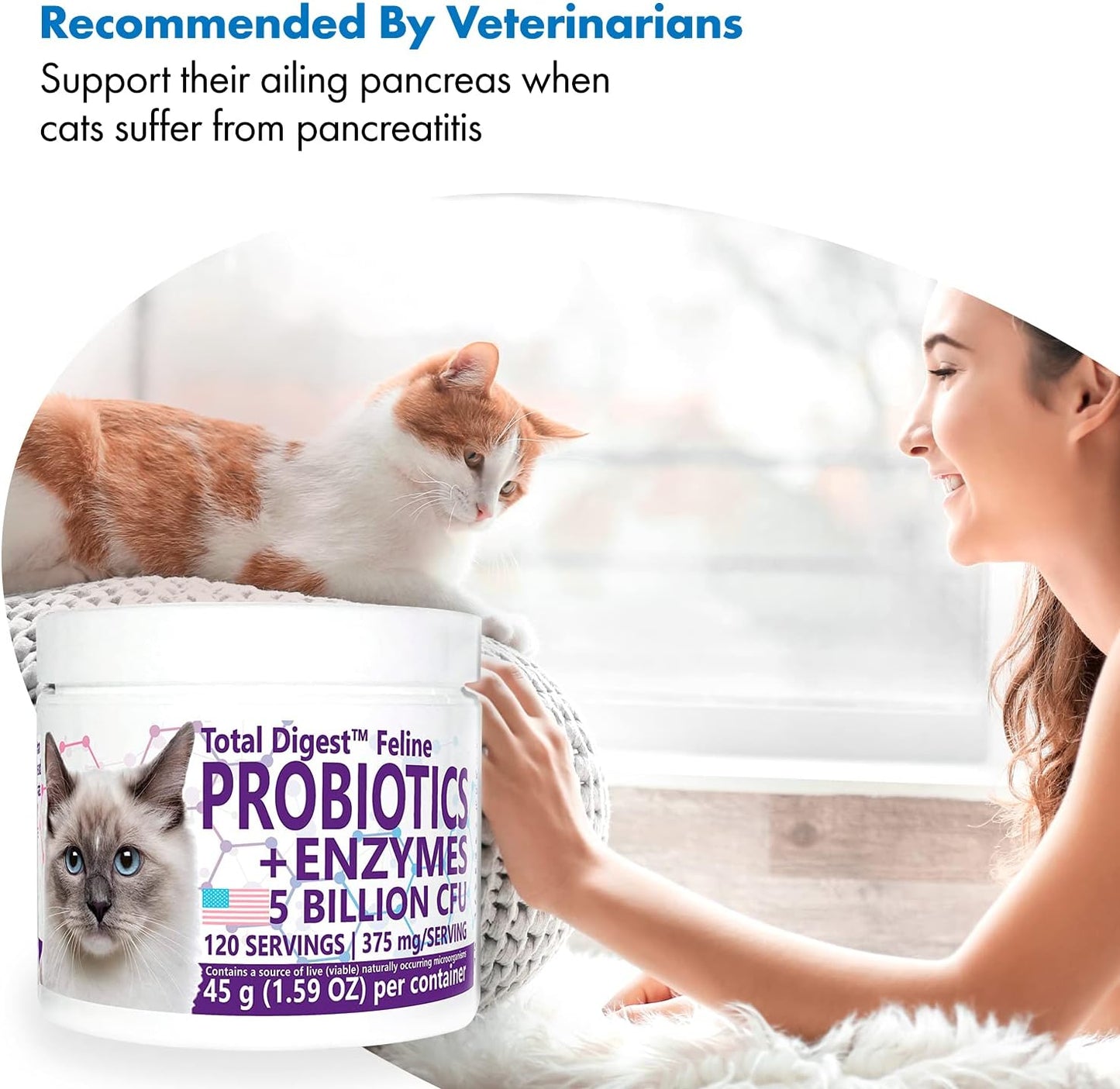 All-Natural Feline Probiotics and Enzymes Dietary Supplement for Digestive Health (120 Servings) by Equa Holistics Total Digest™