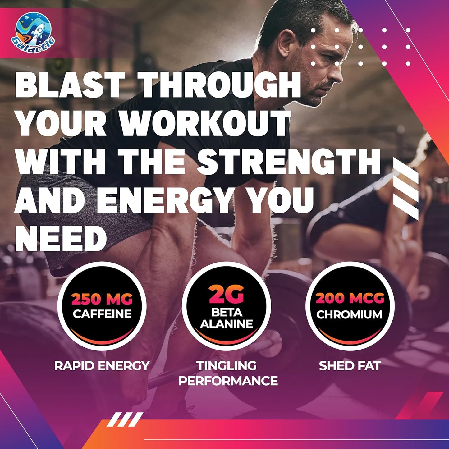 All Natural Galactic Pre-Workout Gummies with 250mg Caffeine and Essential Ingredients - 10 Servings