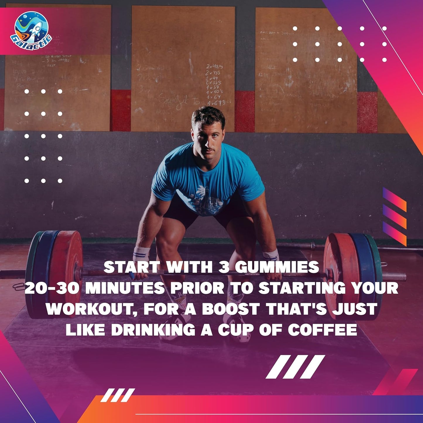 All Natural Galactic Pre-Workout Gummies with 250mg Caffeine and Essential Ingredients - 10 Servings