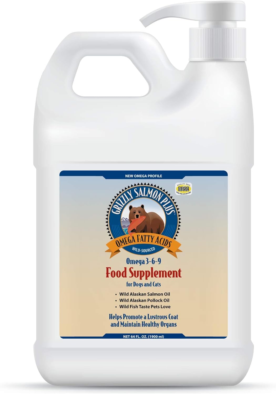 All-Natural Grizzly Salmon Plus Omega Fatty Acids Food Supplement for Dogs & Cats - Wild Alaskan Salmon Oil - Various Sizes