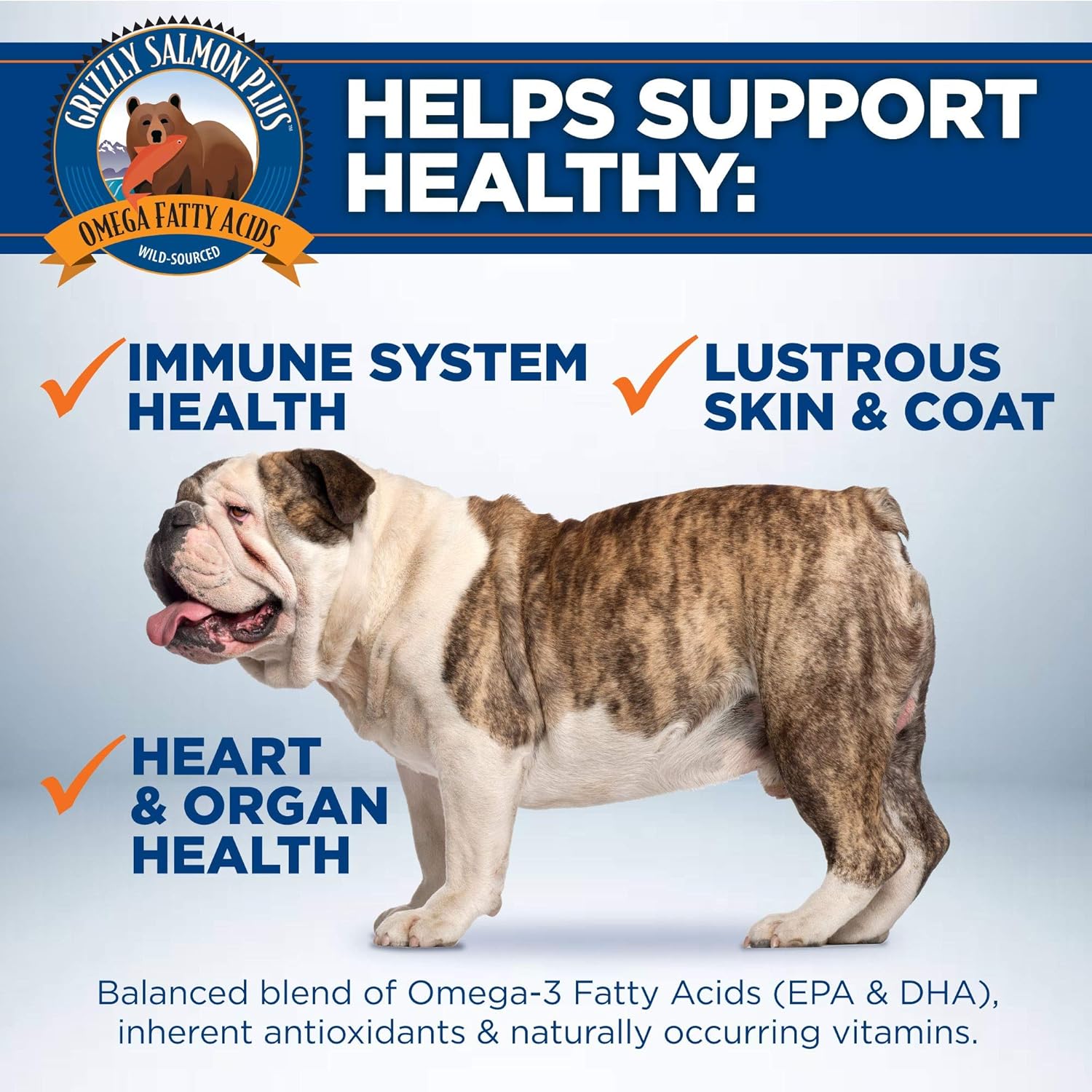 All-Natural Grizzly Salmon Plus Omega Fatty Acids Food Supplement for Dogs & Cats - Wild Alaskan Salmon Oil - Various Sizes