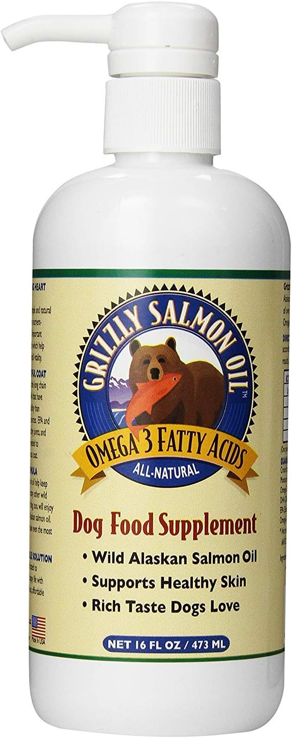 All-Natural Grizzly Wild Alaskan Salmon Oil Dog Food Supplement - 16 oz Omega 3 Fatty Acids
