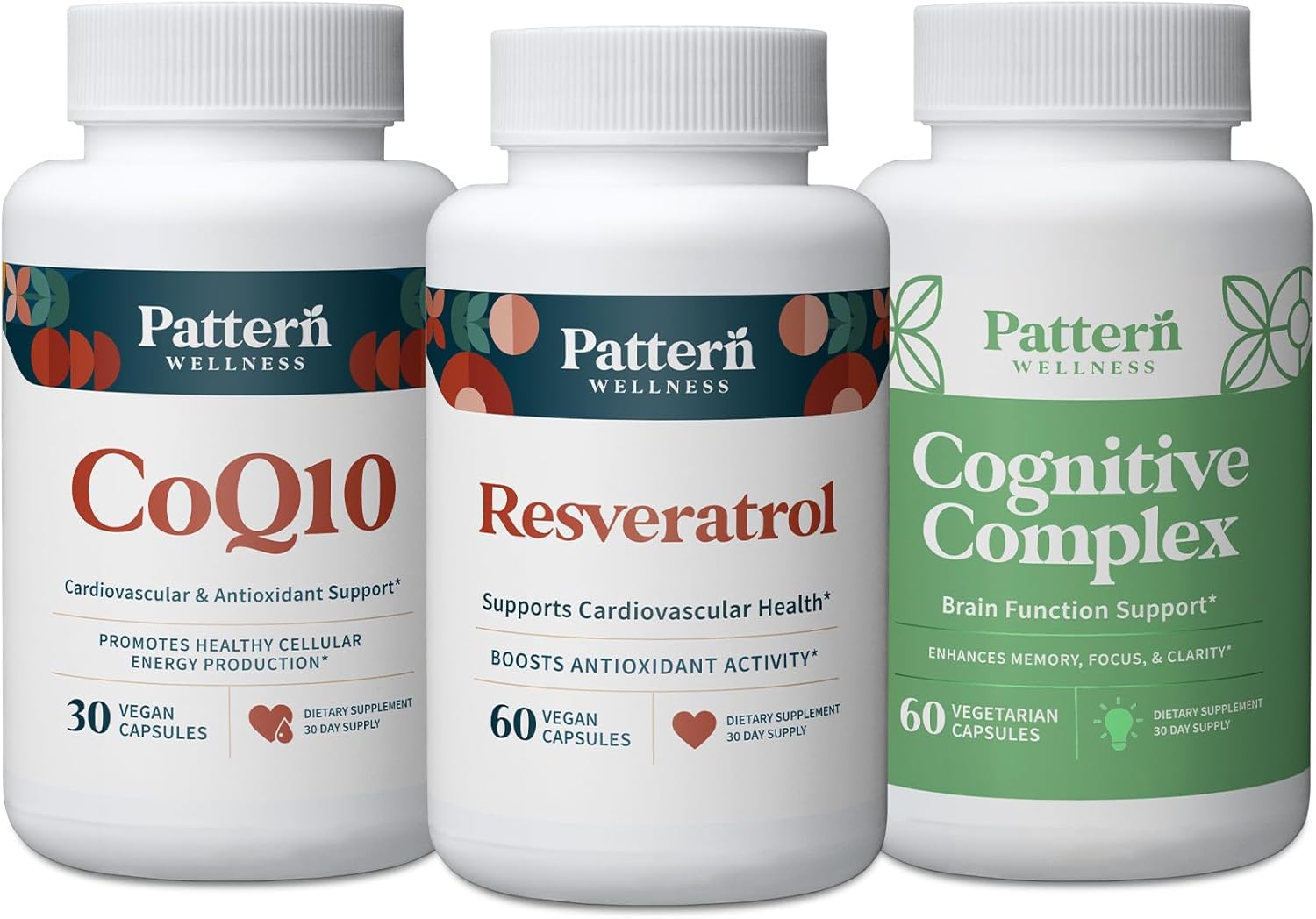 All-Natural Healthy Aging Bundle with CoQ10, Resveratrol, and Cognitive Complex - Vegan-Friendly Formula for Timeless Health & Wellness - 3 Pack