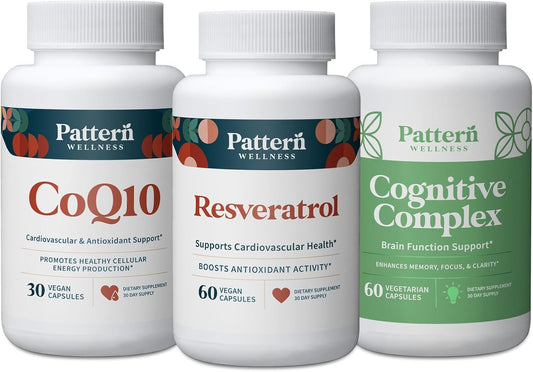 All-Natural Healthy Aging Bundle with CoQ10, Resveratrol, and Cognitive Complex - Vegan-Friendly Formula for Timeless Health & Wellness - 3 Pack
