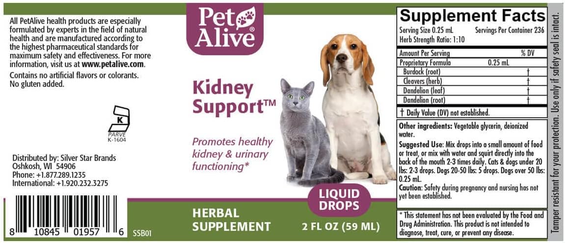 All-Natural Herbal Kidney Support Supplement for Cats and Dogs - Promotes Healthy Kidney & Urinary Function - 59 mL