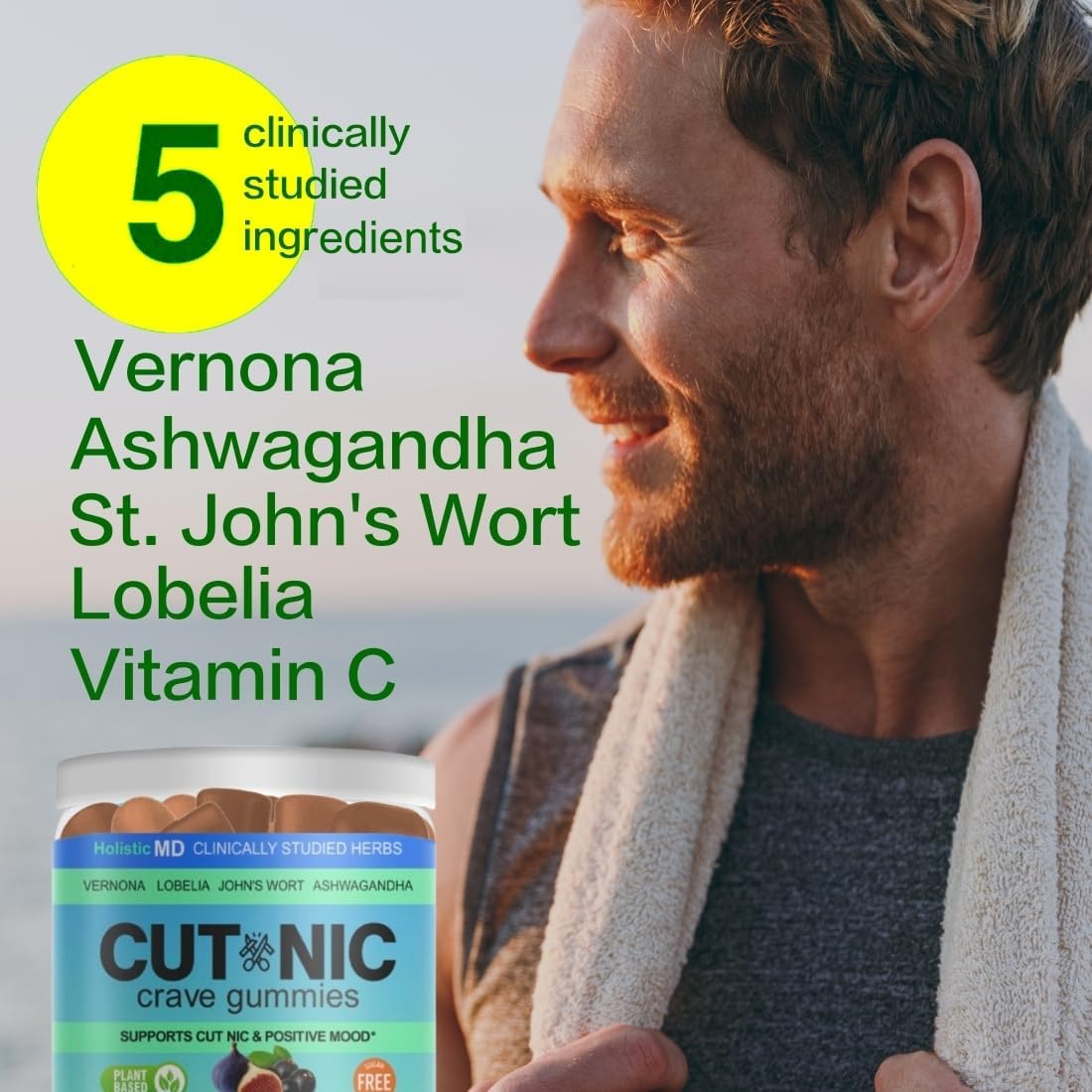 All-Natural Holistic MD Quit Smoking Gummies with Vernonia Cinerea, St. John's Wort, Ashwagandha | 60 Count Berries Flavor | Clinically Studied | Sugar-Free