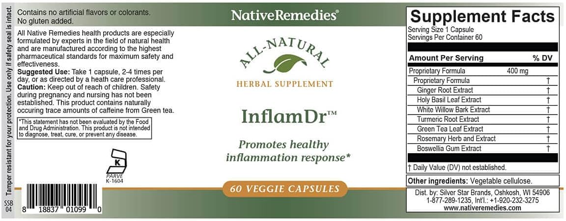 All Natural Inflam Dr. Herbal Supplement - Supports Healthy Inflammation Response & Cell Protection - 60 Veggie Capsules
