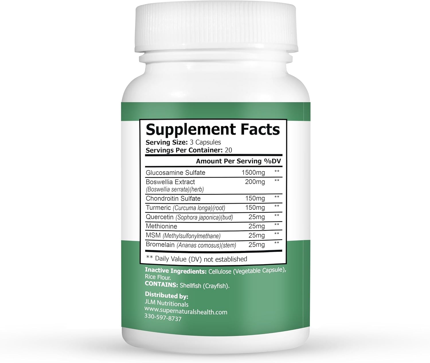 All-Natural Joint Support Supplement with Glucosamine, Chondroitin, MSM, and Turmeric - 60 Capsules for Men, Women, Adults - Gluten-Free & Non-GMO