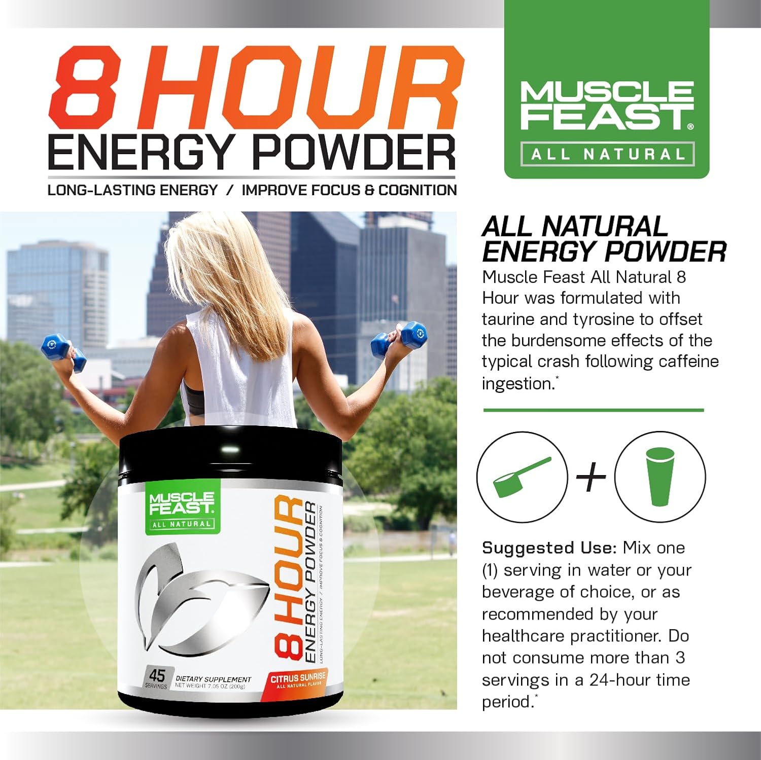All Natural Keto-Friendly Citrus Sunrise Pre-Workout Energy Supplement, 200g