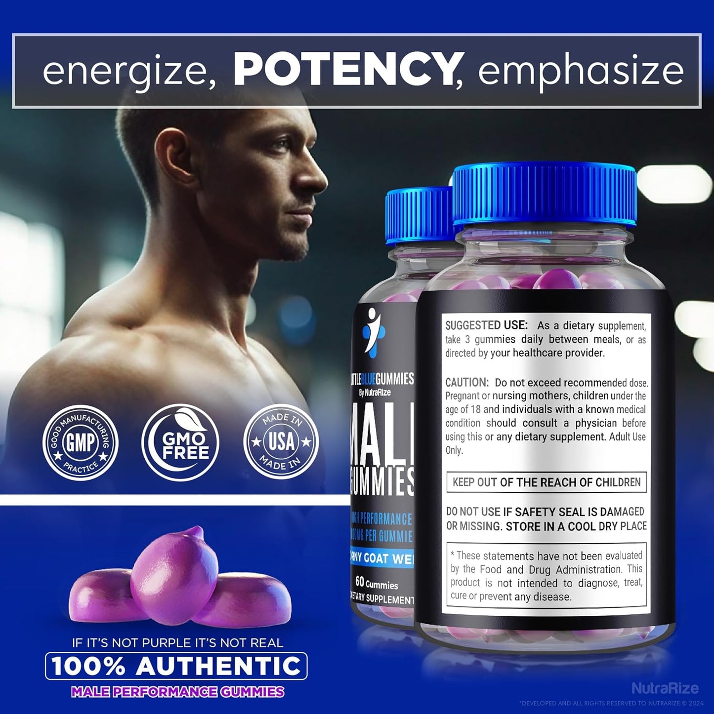 All-Natural LittleBlue Gummy Male Supplement for Daily Nutrition - NutraRize Little Blue Gummies, Official Reviews (60 Gummies)