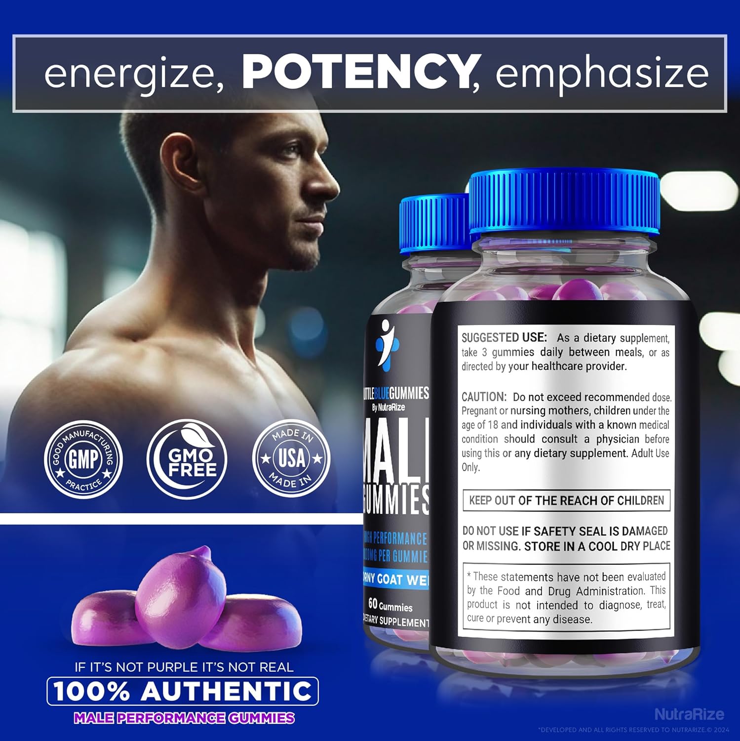 All-Natural LittleBlue Gummy Male Supplement for Daily Nutrition - NutraRize Little Blue Gummies, Official Reviews (60 Gummies)